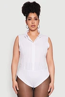 Womens Plus Size Daisy Sleeveless Button Front Bodysuit, White, Size 2X
