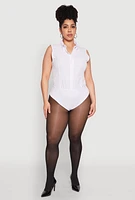 Womens Plus Size Daisy Sleeveless Button Front Bodysuit, White, Size 2X
