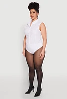 Womens Plus Size Daisy Sleeveless Button Front Bodysuit, White, Size 2X