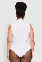 Womens Plus Size Daisy Sleeveless Button Front Bodysuit, White, Size 2X