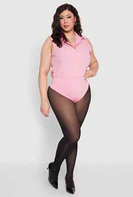 Womens Plus Size Daisy Sleeveless Button Front Bodysuit, Pink, Size 2X