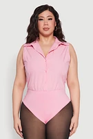 Womens Plus Size Daisy Sleeveless Button Front Bodysuit, Pink, Size 2X
