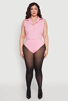 Womens Plus Size Daisy Sleeveless Button Front Bodysuit, Pink, Size 2X