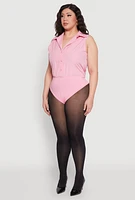 Womens Plus Size Daisy Sleeveless Button Front Bodysuit, Pink, Size 2X