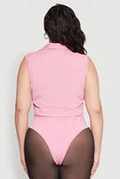 Womens Plus Size Daisy Sleeveless Button Front Bodysuit, Pink, Size 2X