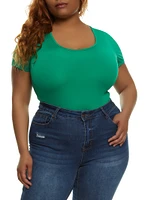 Womens Plus Size Daisy Scoop Neck Bodysuit, Green, Size 2X