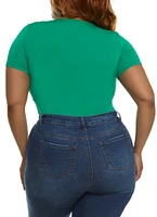 Womens Plus Size Daisy Scoop Neck Bodysuit, Green, Size 2X