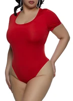 Womens Plus Size Daisy Scoop Neck Bodysuit, Red, Size 2X