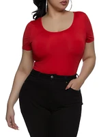 Womens Plus Size Daisy Scoop Neck Bodysuit, Red, Size 2X