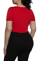 Womens Plus Size Daisy Scoop Neck Bodysuit, Red, Size 2X