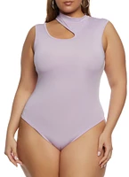 Womens Plus Size Daisy Mock Neck Cut Out Tank Bodysuit, Purple, Size 3X