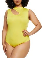 Womens Plus Size Daisy Mock Neck Cut Out Tank Bodysuit, Yellow, Size 1X