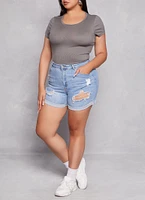 Womens Plus Size Daisy Ribbed Crew Neck Bodysuit, Grey, Size 2X
