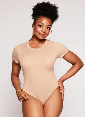 Womens Plus Daisy Ribbed Crew Neck Bodysuit,