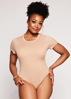 Womens Plus Daisy Ribbed Crew Neck Bodysuit,