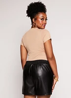 Womens Plus Daisy Ribbed Crew Neck Bodysuit,