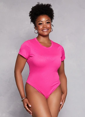 Womens Plus Daisy Ribbed Crew Neck Bodysuit,