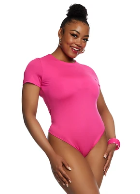 Womens Plus Daisy Double Layer Crew Neck Bodysuit, 2X