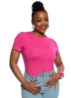 Womens Plus Daisy Double Layer Crew Neck Bodysuit, 2X