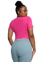 Womens Plus Daisy Double Layer Crew Neck Bodysuit, 2X