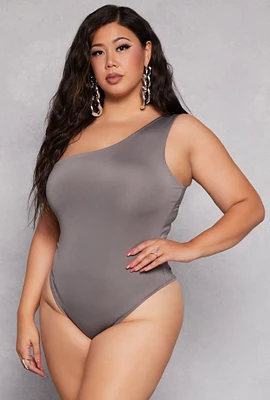 Womens Plus Daisy Double Lined One Shoulder Bodysuit,