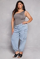 Womens Plus Daisy Double Lined One Shoulder Bodysuit,