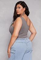 Womens Plus Daisy Double Lined One Shoulder Bodysuit,