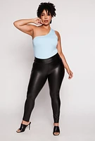 Womens Plus Size Daisy Double Lined One Shoulder Bodysuit, Blue, Size 1X