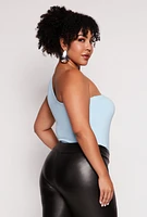 Womens Plus Size Daisy Double Lined One Shoulder Bodysuit, Blue, Size 1X