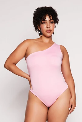 Womens Plus Daisy Double Lined One Shoulder Bodysuit,