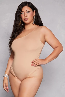 Womens Plus Daisy Double Lined One Shoulder Bodysuit,