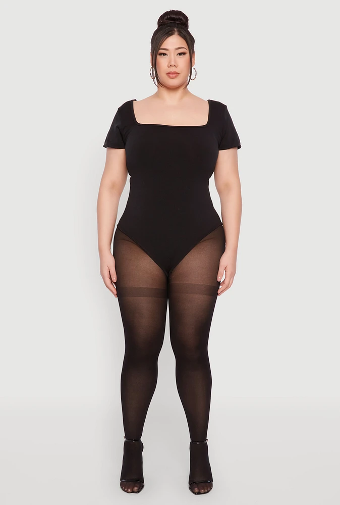 Womens Plus Size Seamless Square Neck Bodysuit, Black, Size 2X-3X