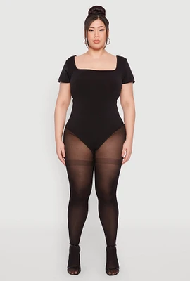 Womens Plus Size Seamless Square Neck Bodysuit, Black, Size 2X-3X