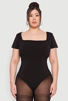 Womens Plus Size Seamless Square Neck Bodysuit, Black, Size 2X-3X