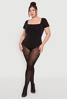 Womens Plus Size Seamless Square Neck Bodysuit, Black, Size 2X-3X