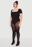 Womens Plus Size Seamless Square Neck Bodysuit, Black, Size 2X-3X