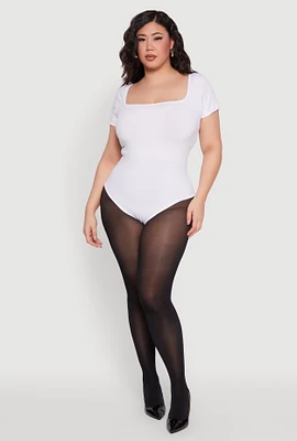 Womens Plus Size Seamless Square Neck Bodysuit, White, Size 1X-2X