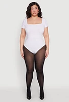 Womens Plus Size Seamless Square Neck Bodysuit, White, Size 1X-2X