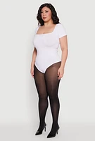 Womens Plus Size Seamless Square Neck Bodysuit, White, Size 1X-2X