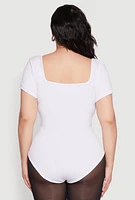 Womens Plus Size Seamless Square Neck Bodysuit, White, Size 1X-2X