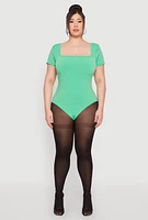 Womens Plus Size Seamless Square Neck Bodysuit, Green, Size 2X-3X