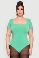 Womens Plus Size Seamless Square Neck Bodysuit, Green, Size 2X-3X