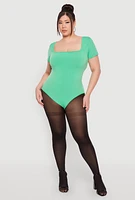 Womens Plus Size Seamless Square Neck Bodysuit, Green, Size 2X-3X