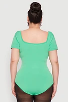 Womens Plus Size Seamless Square Neck Bodysuit, Green, Size 2X-3X