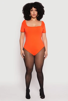 Womens Plus Size Seamless Square Neck Bodysuit, Orange, Size 2X-3X