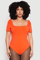 Womens Plus Size Seamless Square Neck Bodysuit, Orange, Size 2X-3X