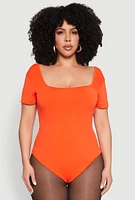 Womens Plus Size Seamless Square Neck Bodysuit, Orange, Size 2X-3X