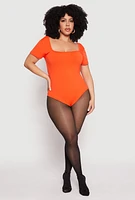 Womens Plus Size Seamless Square Neck Bodysuit, Orange, Size 2X-3X