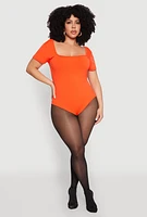Womens Plus Size Seamless Square Neck Bodysuit, Orange, Size 2X-3X