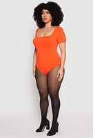 Womens Plus Size Seamless Square Neck Bodysuit, Orange, Size 2X-3X